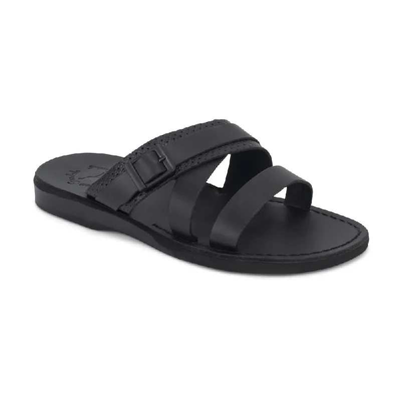 Men's sandals with a decorative buckle or charmJason - Leather Wide Strap Sandal | Black Men's sandals with a decorative buckle or charmJason - Leather Wide Strap Sandal | Black