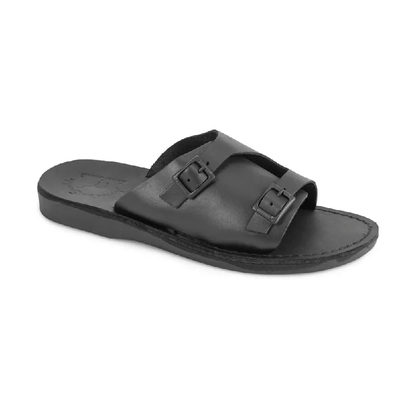 Men's sandals with a stretchy strap for a better fitSeth - Leather Slide Sandal | Black Men's sandals with a stretchy strap for a better fitSeth - Leather Slide Sandal | Black