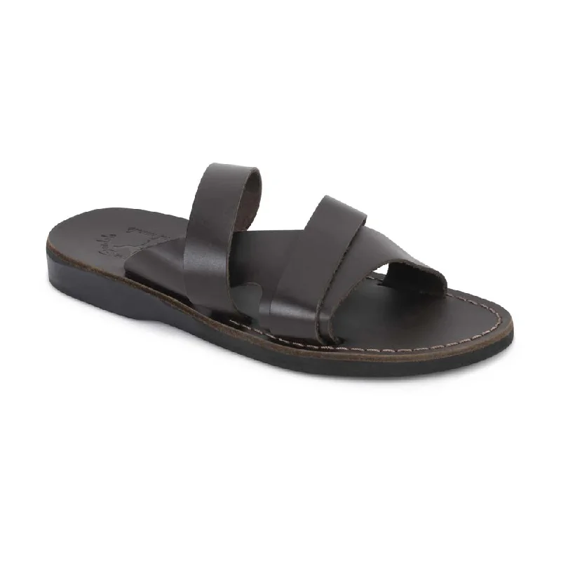 Men's sandals with a stretchy strap for a better fitLucas - Leather Open Toe Slide Sandal | Brown Men's sandals with a stretchy strap for a better fitLucas - Leather Open Toe Slide Sandal | Brown