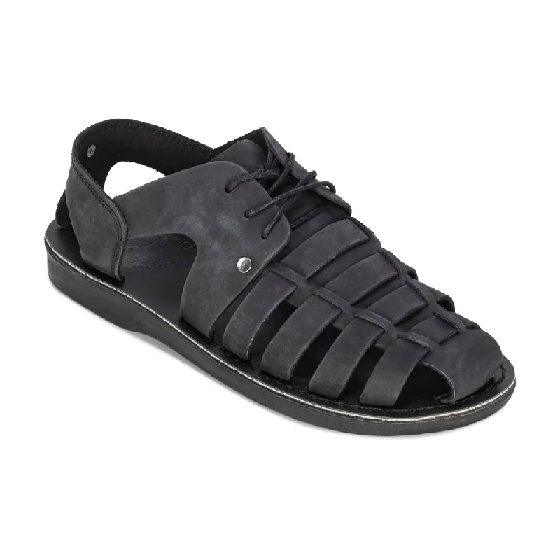 Men's sandals with a wide strap for supportElliot - Leather Riverside Explorer Sandal | Black Nubuck Men's sandals with a wide strap for supportElliot - Leather Riverside Explorer Sandal | Black Nubuck