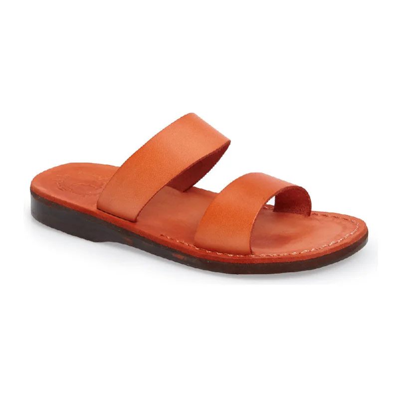 Men's sandals in a neutral color like black or brownAviv - Leather Wide Strap Sandal | Orange