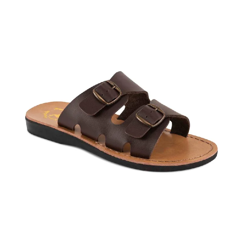 Men's sandals with a decorative buckle or charmBarnabas Vegan - Leather Alternative Sandal | Brown Men's sandals with a decorative buckle or charmBarnabas Vegan - Leather Alternative Sandal | Brown