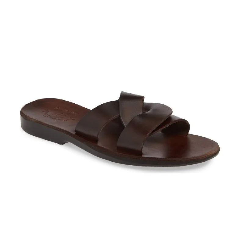 Men's sandals with a contrast stitching detailEmily - Leather Crossover Strap Sandal | Brown