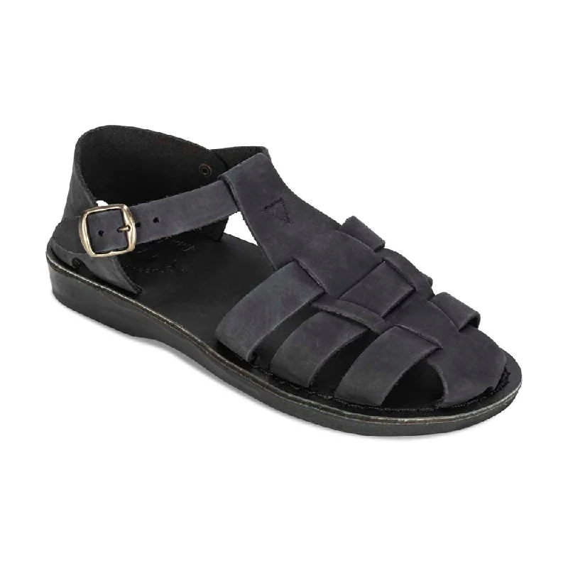 Men's sandals with a wide strap for supportDaniel - Leather Fisherman Sport Sandal | Black Nubuck Men's sandals with a wide strap for supportDaniel - Leather Fisherman Sport Sandal | Black Nubuck