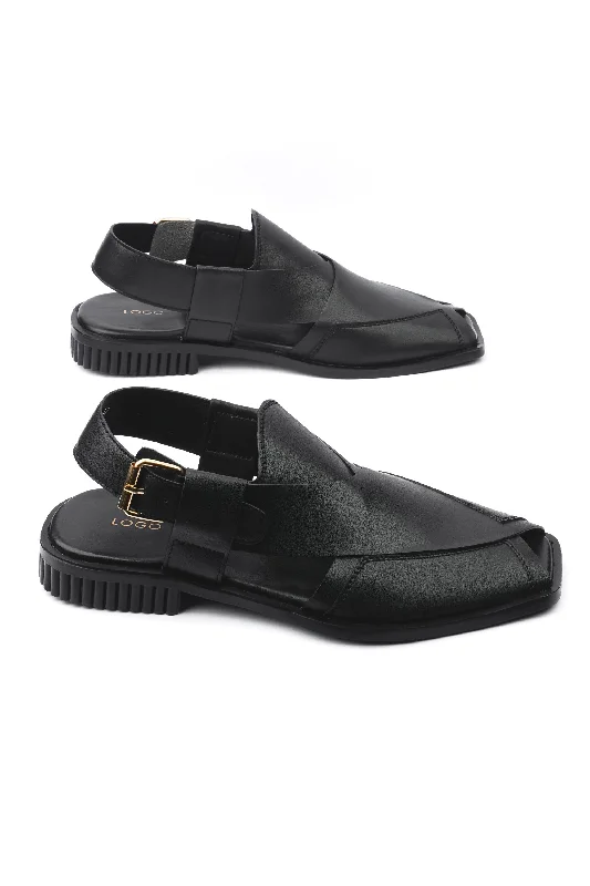 Men's sandals with a perforated leather upper for ventilation Men's sandals with a perforated leather upper for ventilation LOGO 7762 BKA