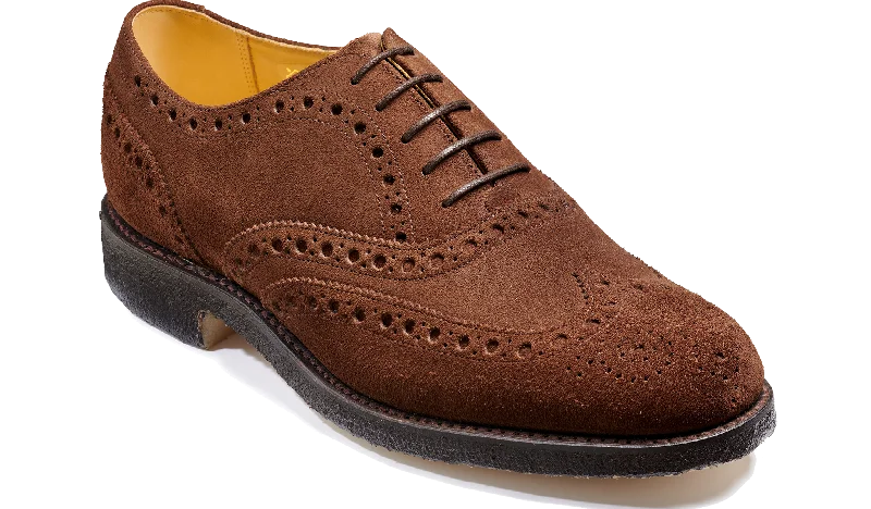 Men's Oxfords with a cap - toe design and a rubber heel Padstow - Castagnia Suede