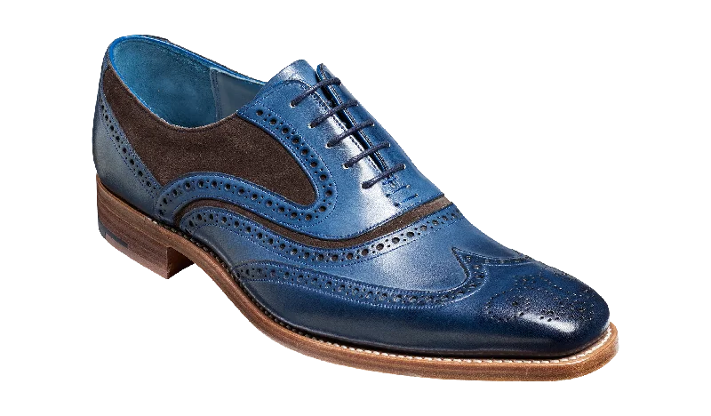 Men's Oxfords with a perforated leather strap for ventilation Mcclean - Navy Hand Painted / Choc Suede