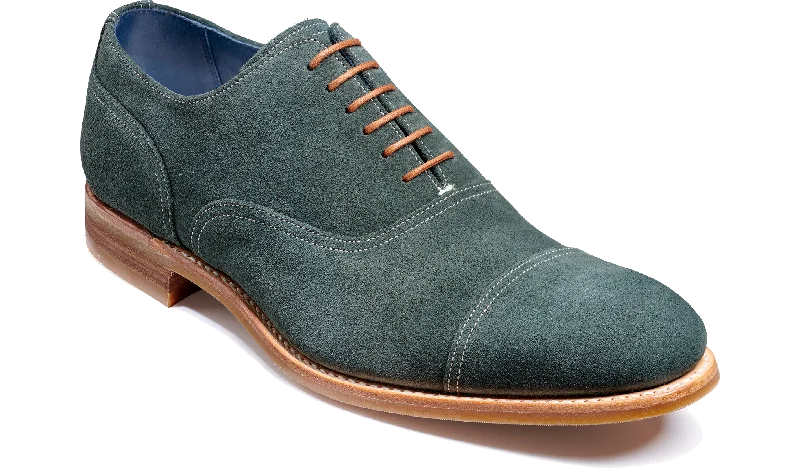 Men's Oxford shoes with a wingtip design and leather sole Pullman - Bottle Green Suede