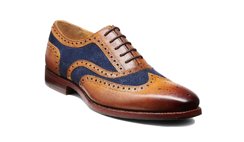 Men's Oxfords with a perforated leather strap for ventilation Keiran - Cedar Calf Navy Suede