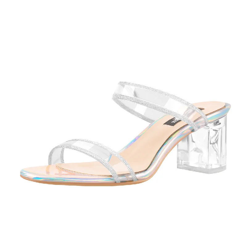 Men's sandals with a flexible sole for easy movementHolographic Slip-On Transparent Chunky Heels Mules Men's sandals with a flexible sole for easy movementHolographic Slip-On Transparent Chunky Heels Mules