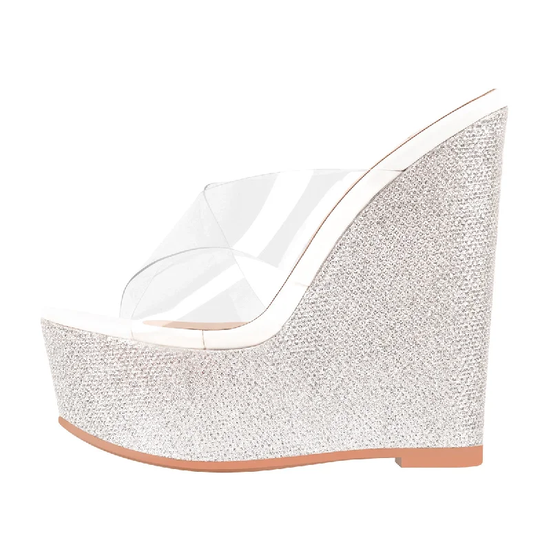 Men's sandals with a contrast stitching detailPlatform Criss Cross Transparent Strap Slip On Glitter High Heels Wedge Sandals Mules Men's sandals with a contrast stitching detailPlatform Criss Cross Transparent Strap Slip On Glitter High Heels Wedge Sandals Mules
