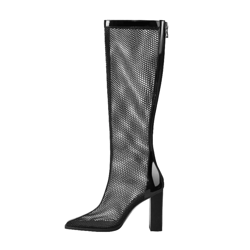 Men's sandals with a shock - absorbing insoleBlack Mesh Square Toe Thigh High Boots Men's sandals with a shock - absorbing insoleBlack Mesh Square Toe Thigh High Boots