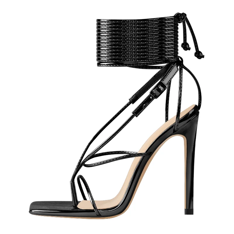 Men's sandals with a cushioned footbedBlack Square Toe Strap High Heel Stiletto Sandals Men's sandals with a cushioned footbedBlack Square Toe Strap High Heel Stiletto Sandals