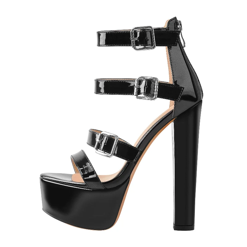Men's leather sandals with an adjustable strapOnlymaker Sandals Platform Chunky High Heels Men's leather sandals with an adjustable strapOnlymaker Sandals Platform Chunky High Heels