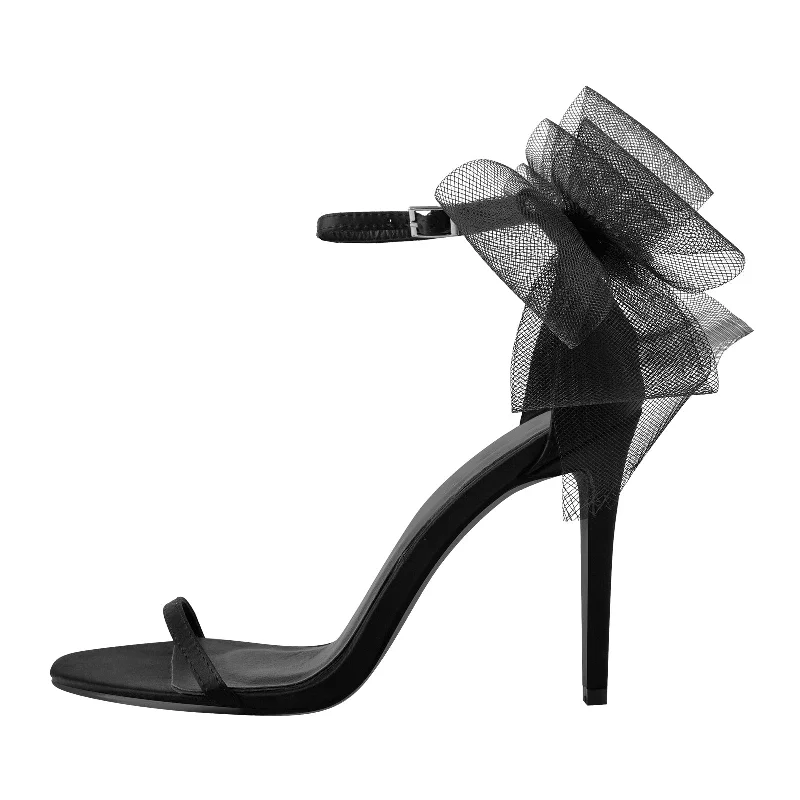Men's sandals with a contrast stitching detailSingle Band Ankle Strap Mesh Bow Stiletto Sandals