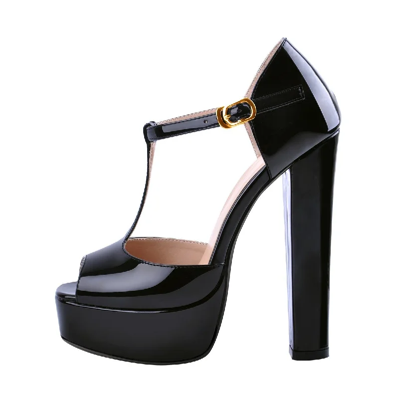 Men's sandals with a rubber sole for tractionT Strap Peep Toe Platform Patent Chuncky High Heel Sandals Men's sandals with a rubber sole for tractionT Strap Peep Toe Platform Patent Chuncky High Heel Sandals