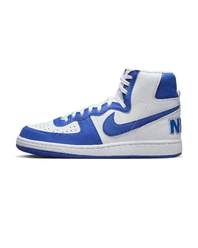 Men's casual leather sneakers with a distressed finishTerminator High - White / Game Royal Men's casual leather sneakers with a distressed finishTerminator High - White / Game Royal